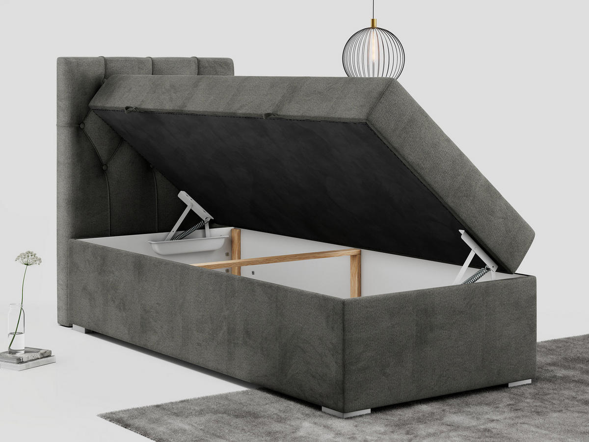 BOXBETT ALDA 90/200 Dunkelgrau Velvet - H3 - Links Seite - Dunkelgrau, Holz/Textil (90/200cm) - MKS