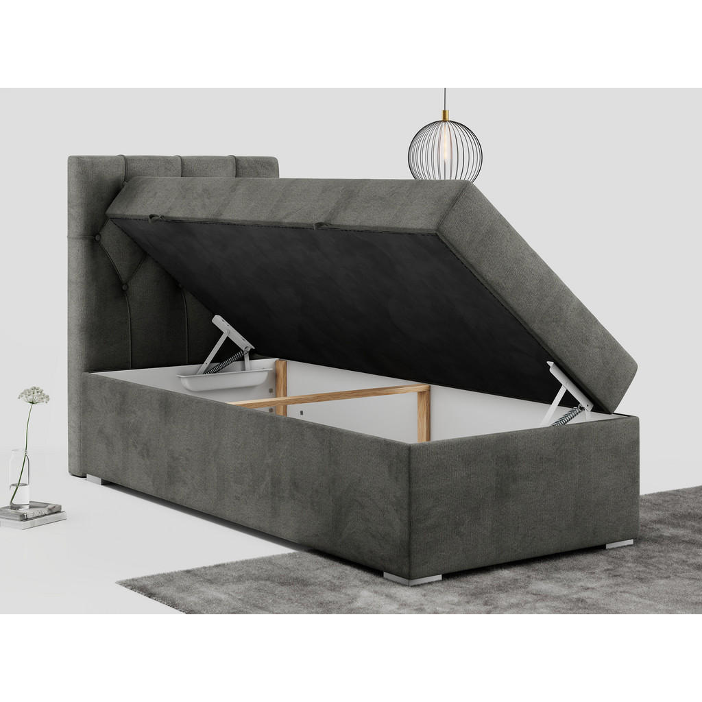 Thumbnail - MKS Boxbett, Dunkelgrau, Textil, 1-Sitzer, H4, Rechteckig, 90x200 cm, Schlafzimmer, Betten, Boxspringbetten