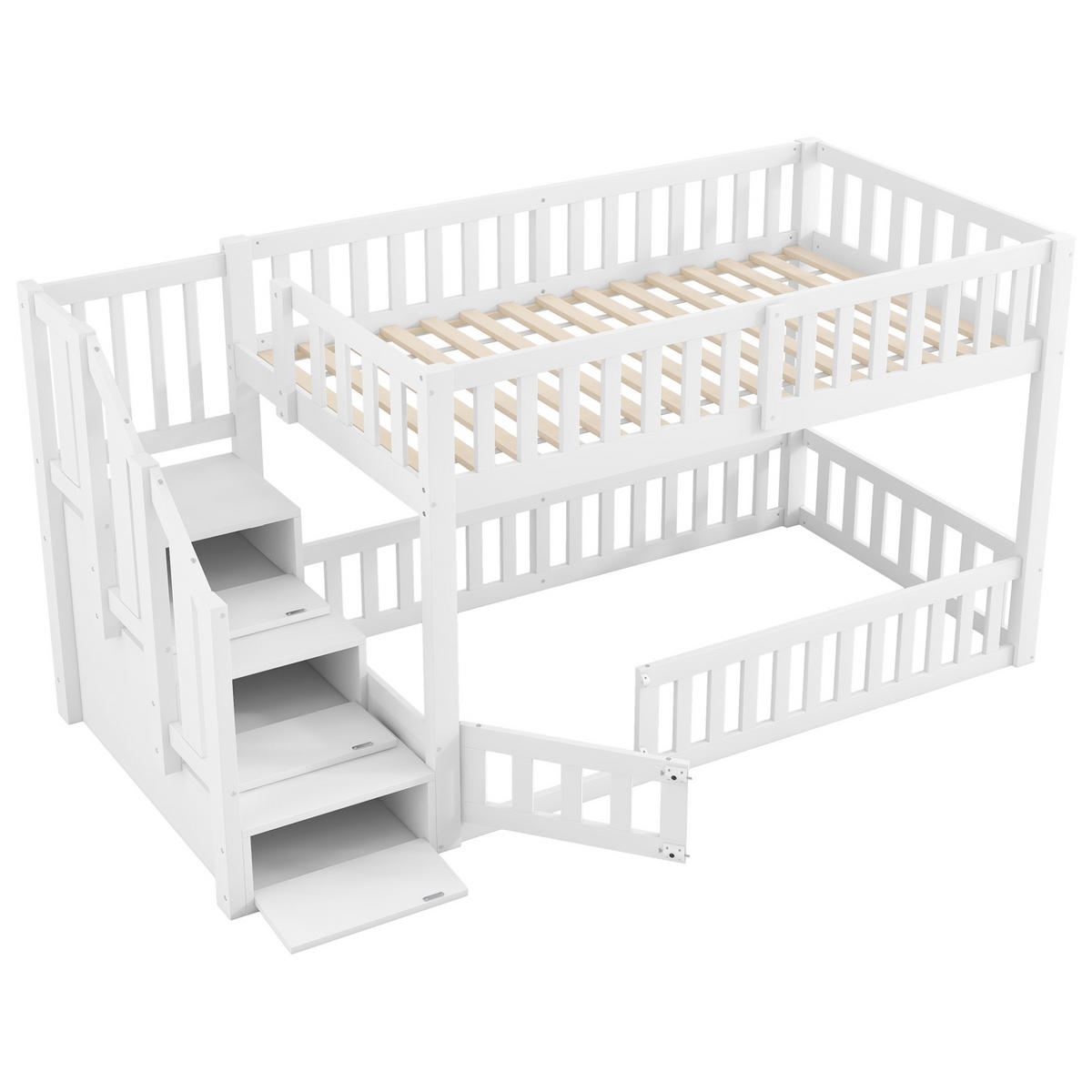 ETAGENBETT 90/200 cm weiß aus Kiefer und MDF mit Stauraumleiter - Weiß, Holzwerkstoff (90/200cm) - OKWISH