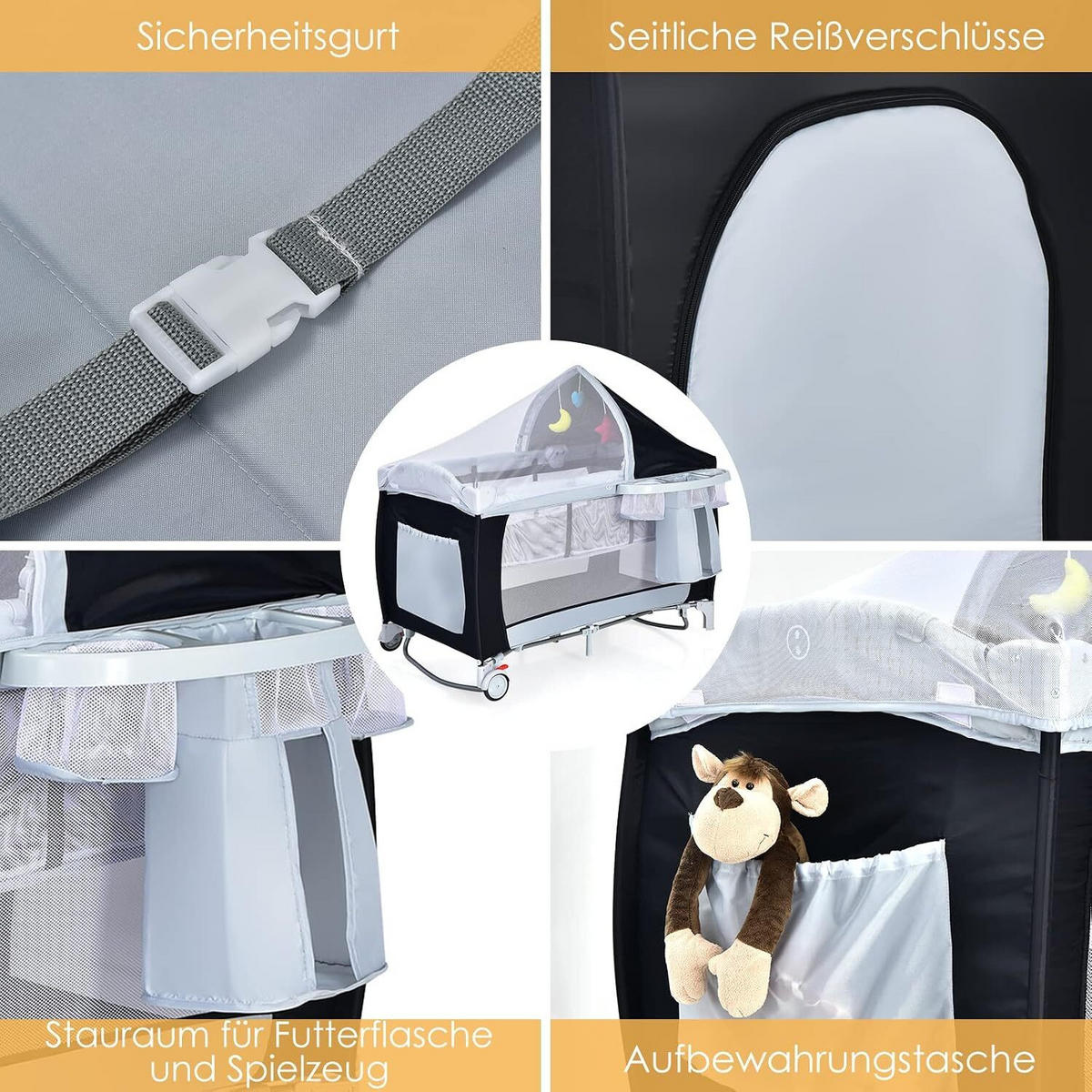 REISEBETT faltbar schwarz - Schwarz, Textil - COSTWAY