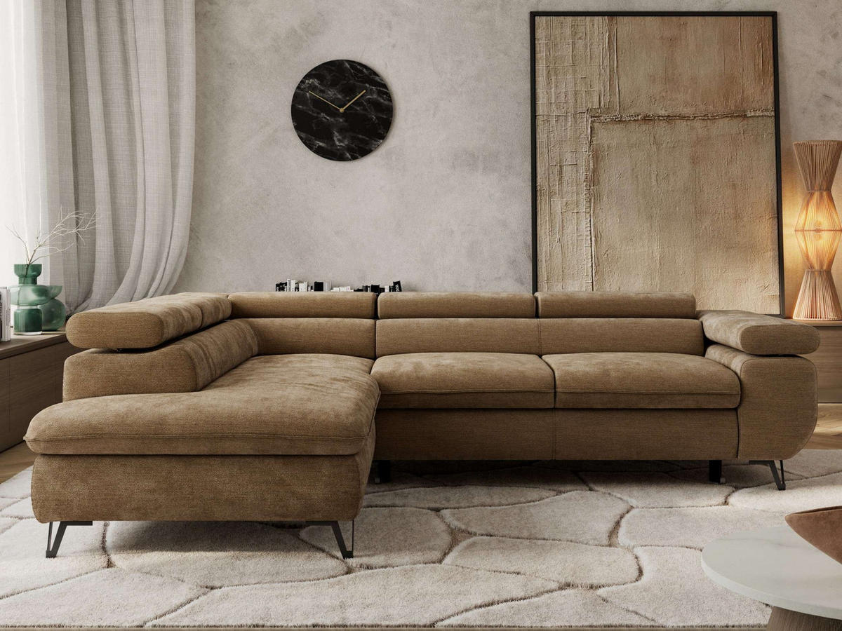 ECKSOFA PABLO L Braun Schenille glatt - Links Seite mit Visco Topper - Schwarz/Braun, Textil/Metall (208/273cm) - MKS