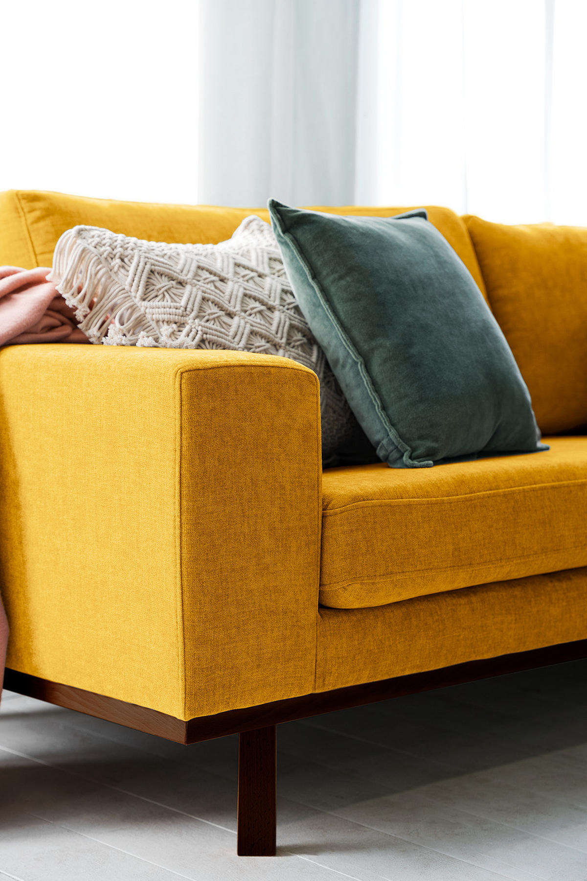 3-SITZER SOFA - Gelb/Buchefarben, Buchenholz/Textil (237/81/88cm) - home24