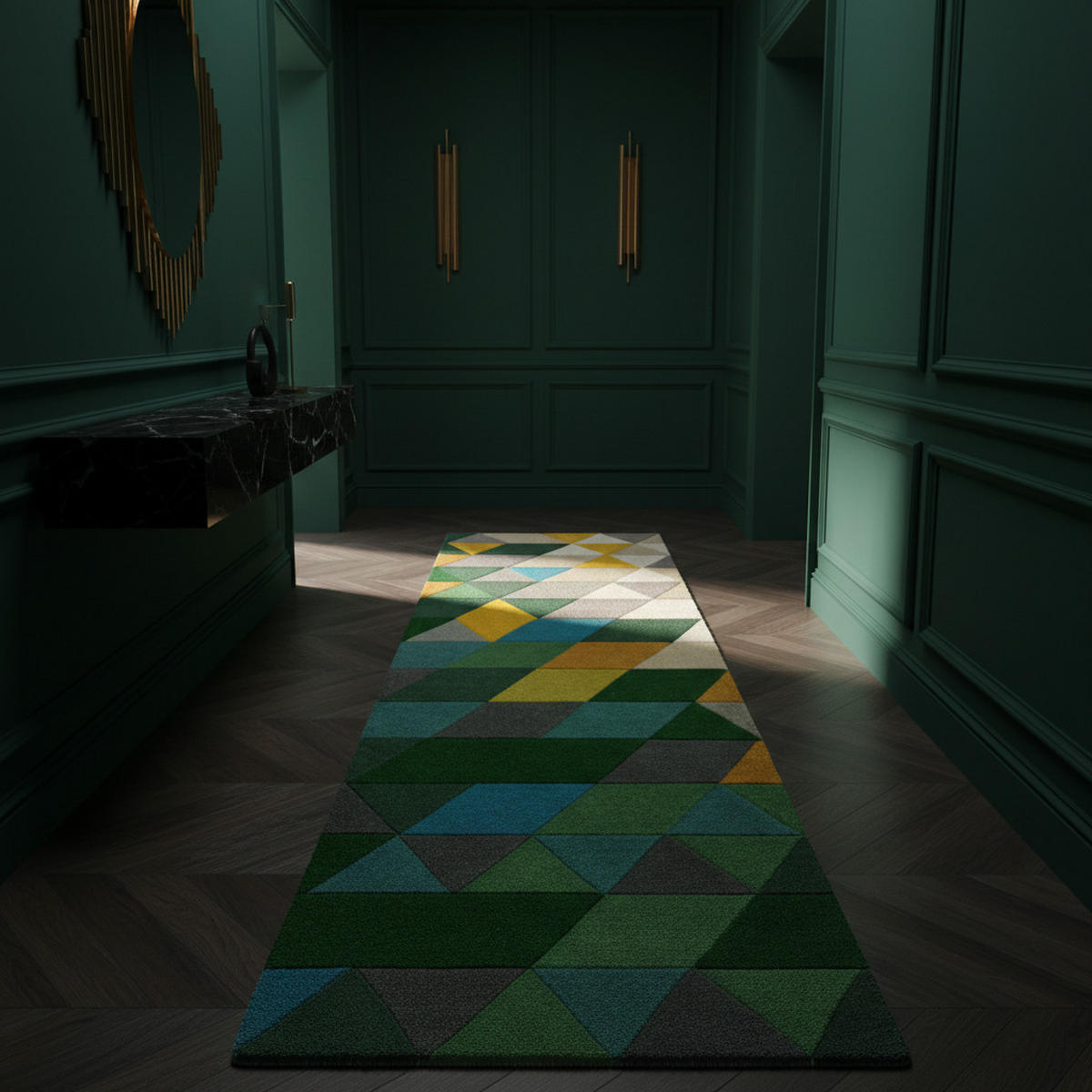 WOLLTEPPICH handgetuftet geometrisch DERWENT HAZEL, Grün-Multi 60x230 cm - Grün, Textil (60/230cm) - KADIMA DESIGN