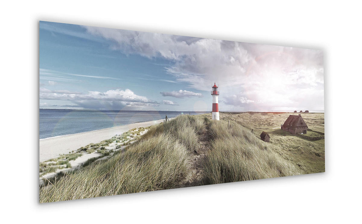 GLASBILD 125x50 cm Strand Leuchtturm Sylt - Beige, Glas (125/50cm) - artissimo