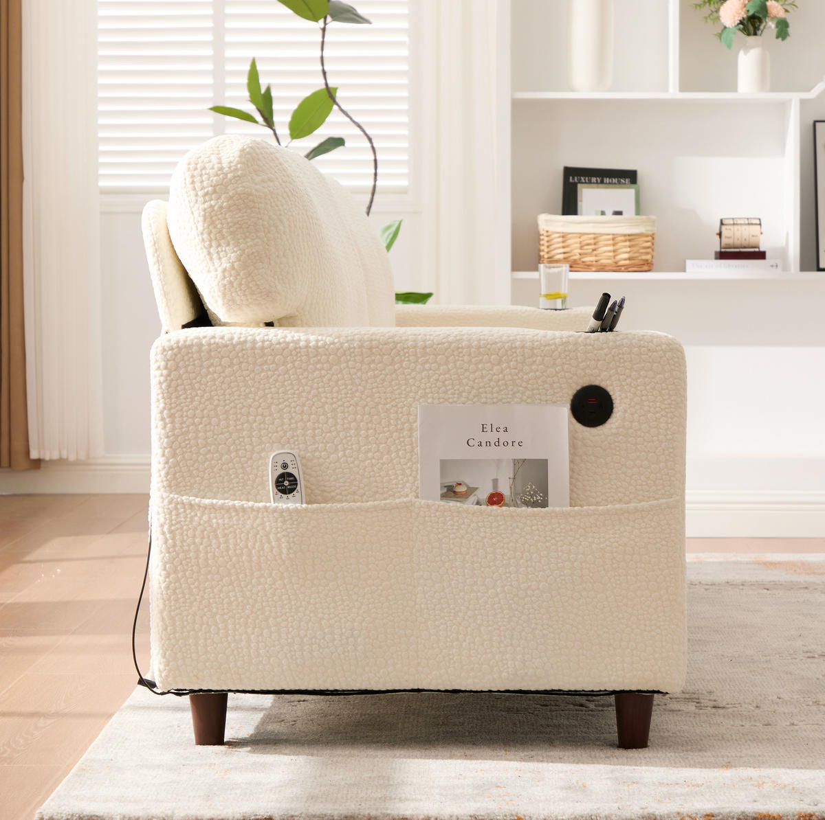 SOFA 2-Sitzer mit USB-C Anschluss & LED-Beleuchtung Chenille Beige 203/77,5/86 cm - Beige, Textil (203/86/77.5cm) - OKWISH
