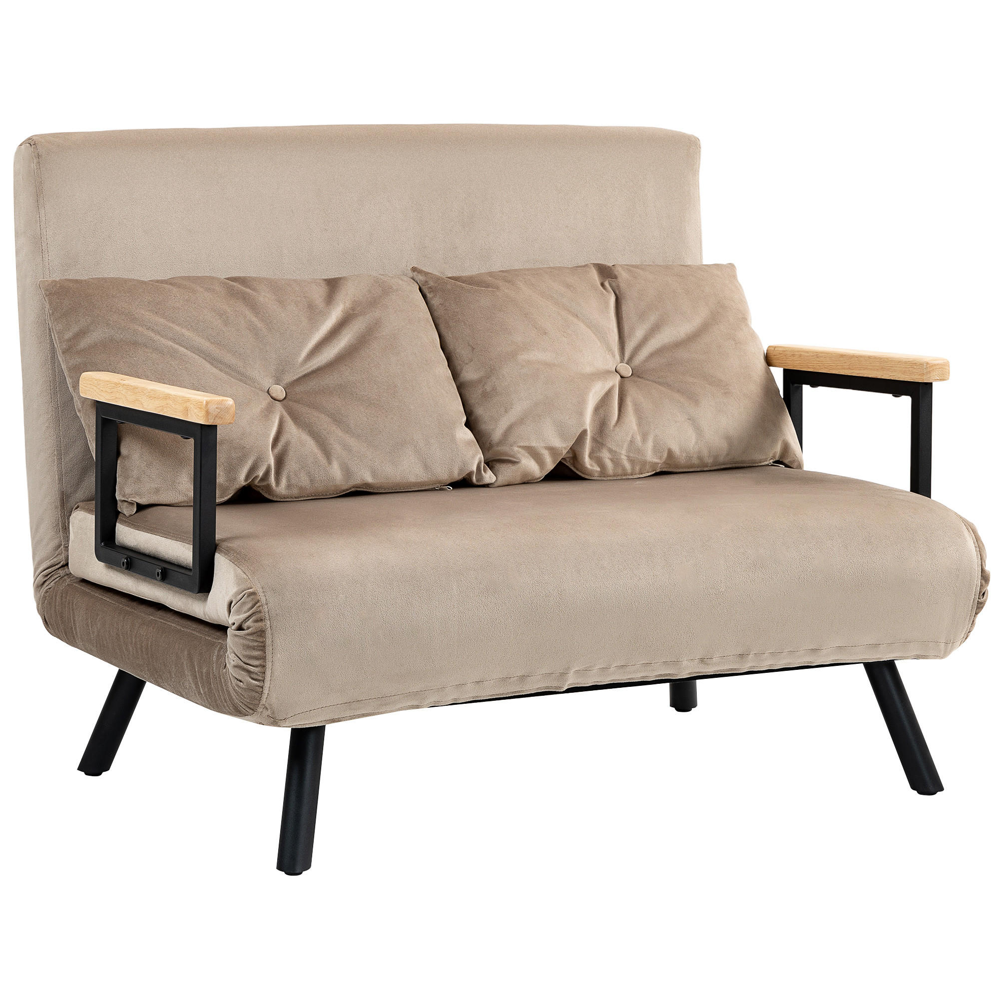SCHLAFSOFA, Klappbett mit Bettfunktion, Verstellbarer Rückenlehne für Wohnzimmer - Hellbraun/Schwarz, Holz/Textil (73/81/102cm) - HOMCOM