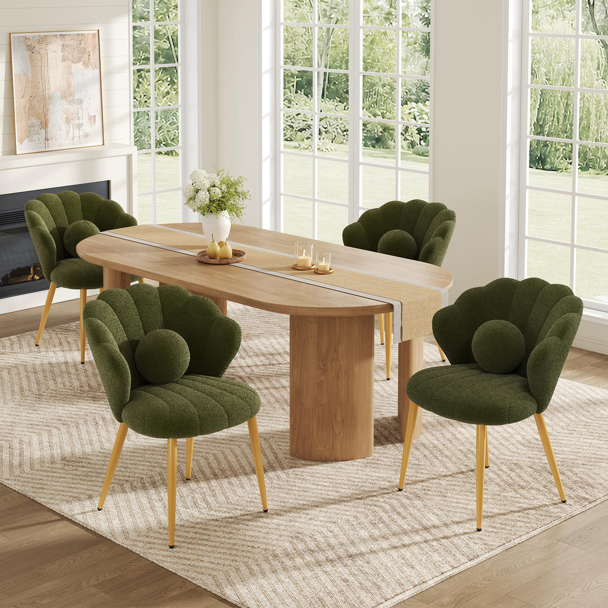 STUHL-SET 4 Stück Muschel-Design, DE-42124, Grün - Grün, Holzwerkstoff (62.5/83/60cm) - ComfortXL