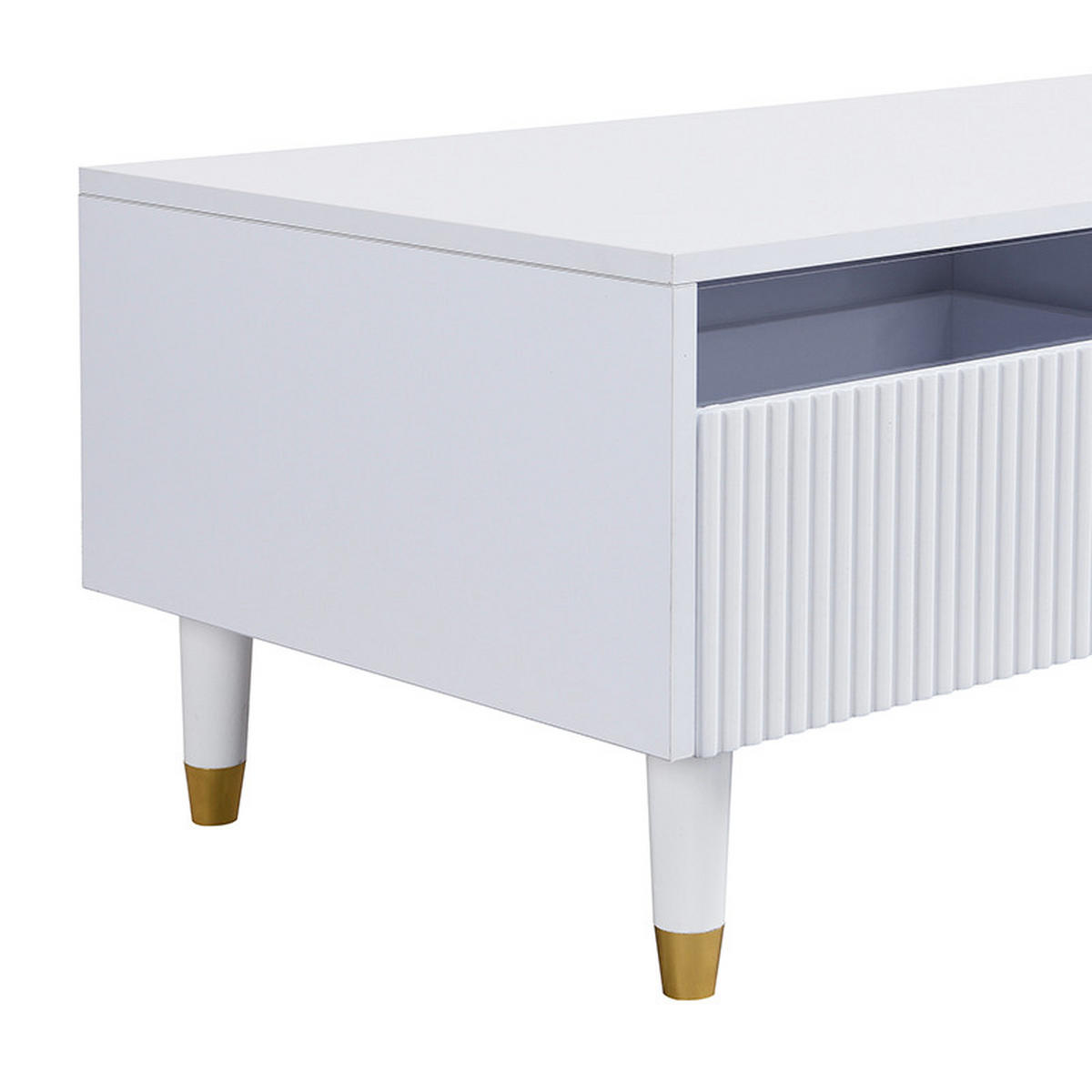 COUCHTISCH in Weiß mit 2 Schubladen und LED-Beleuchtung für Wohnzimmer, B110/T50/H40 cm - Weiß, Holz/Holzwerkstoff (55/110/40cm) - STILVORA