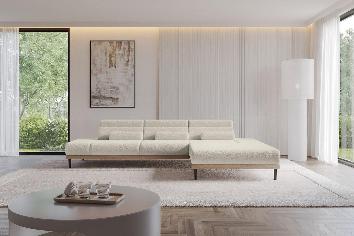 ELEKTRISCHES ECKSOFA Rechts MONA 316x205x85 Beige Bouclé - Greige/Beige, Holzwerkstoff/Textil (316/205cm) - ALTDECOR