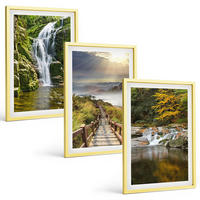 BILDER SET 3er Set - 40x60 cm Goldrahmen - Wasserfälle, Berge, Wolken, Herbst - Goldfarben, Kunststoff (40/60cm) - TULUP