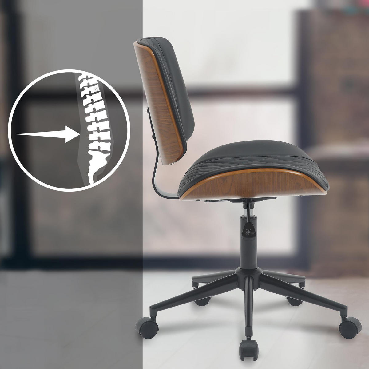 BÜROSTUHL Omnix Kunstleder walnuss/schwarz - Schwarz, Metall (50/94/54cm) - TPFLiving