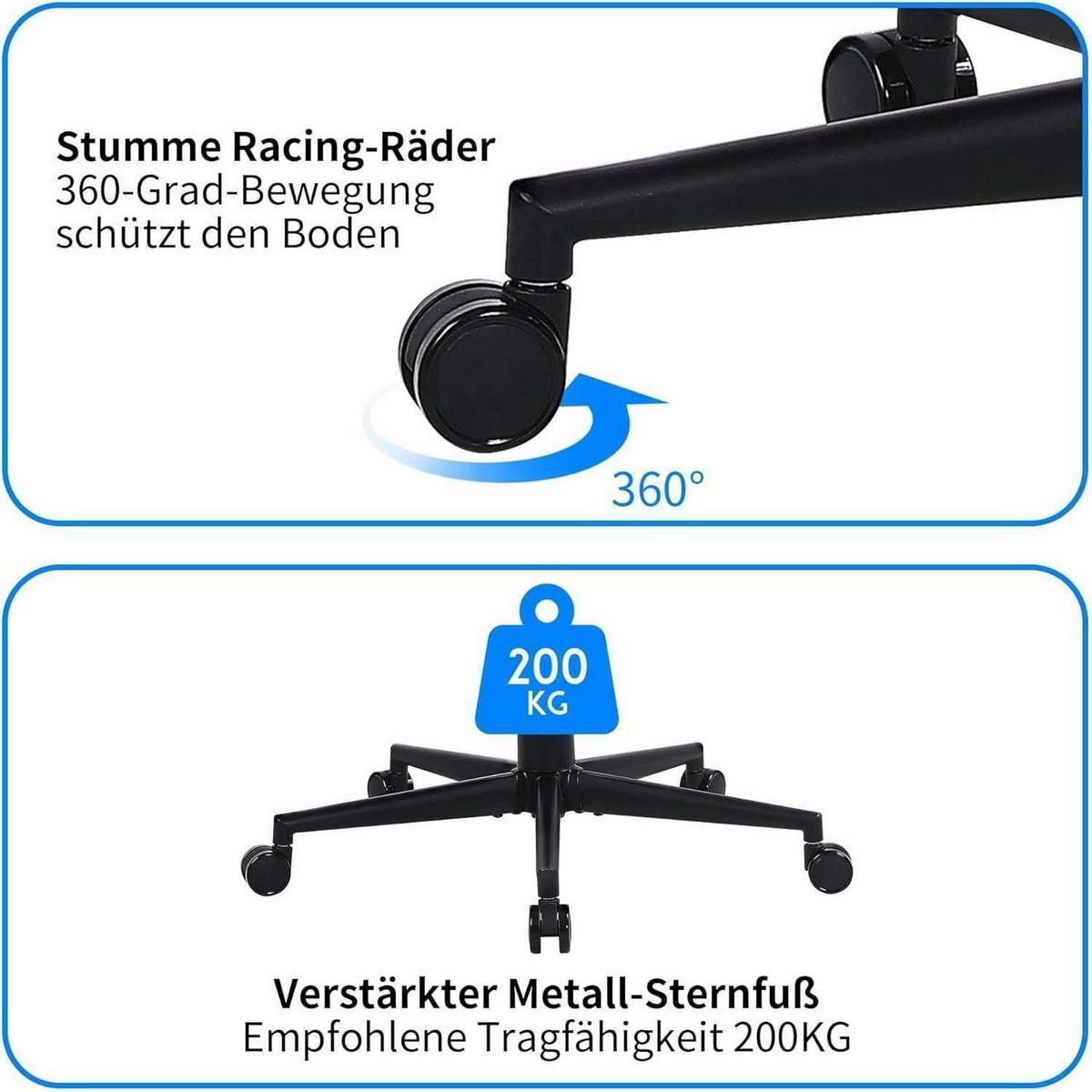 BÜROSTUHL mit hoher Rückenlehne und 200 kg Tragkraft Schwarz - Schwarz, Textil (53/107/49cm)