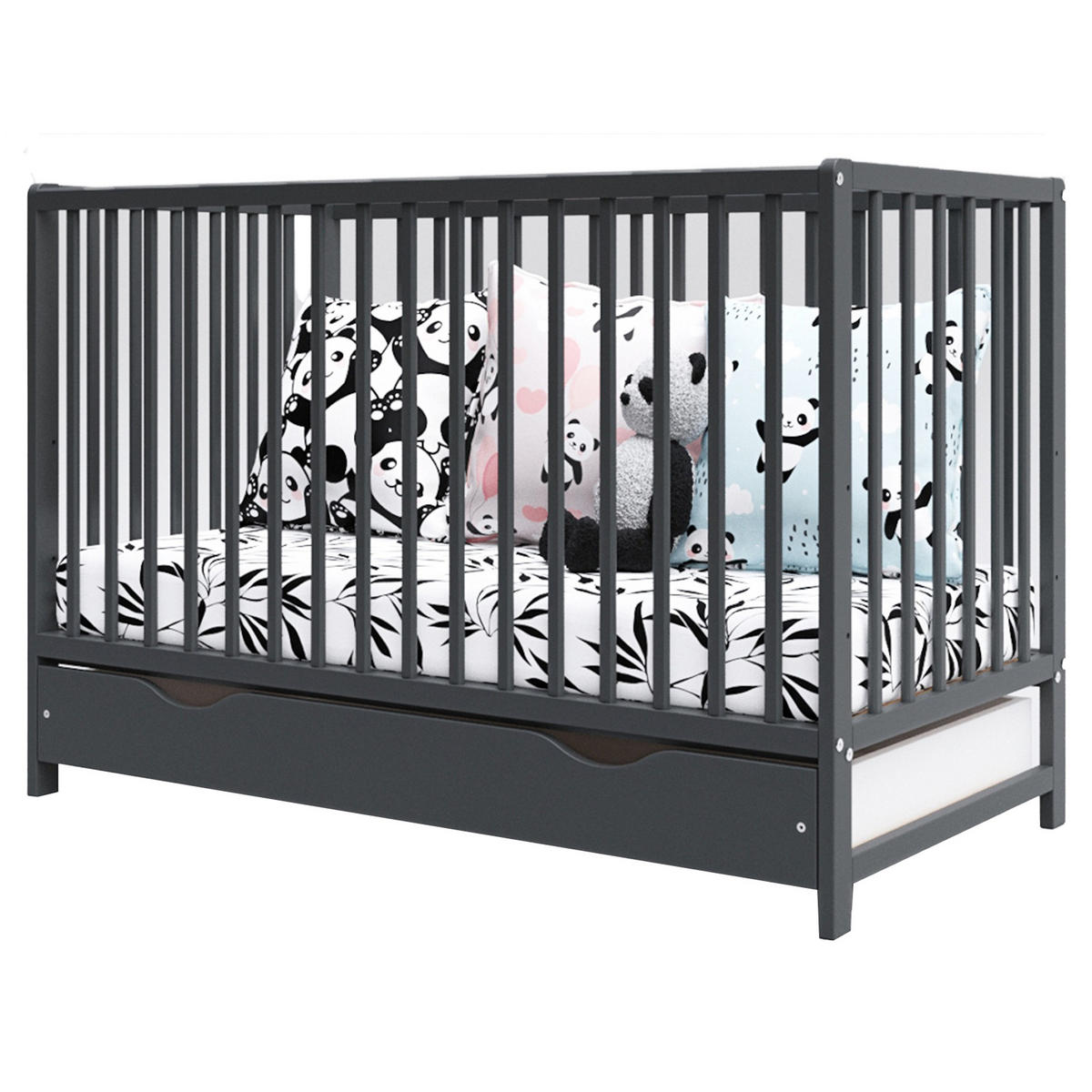 BABYBETT Anna, Mitwachsendes, mit Schublade Anthrazit - Anthrazit, Holz (60/120cm) - Premiers Moments