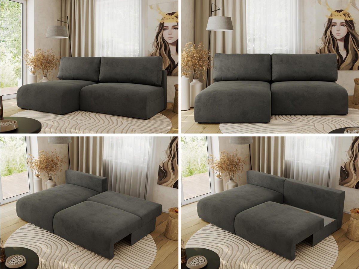 ECKSCHLAFSOFA VIVO L Dunkelgrau Velvet - links - Dunkelgrau/Schwarz, Kunststoff/Textil (223/150cm) - MKS