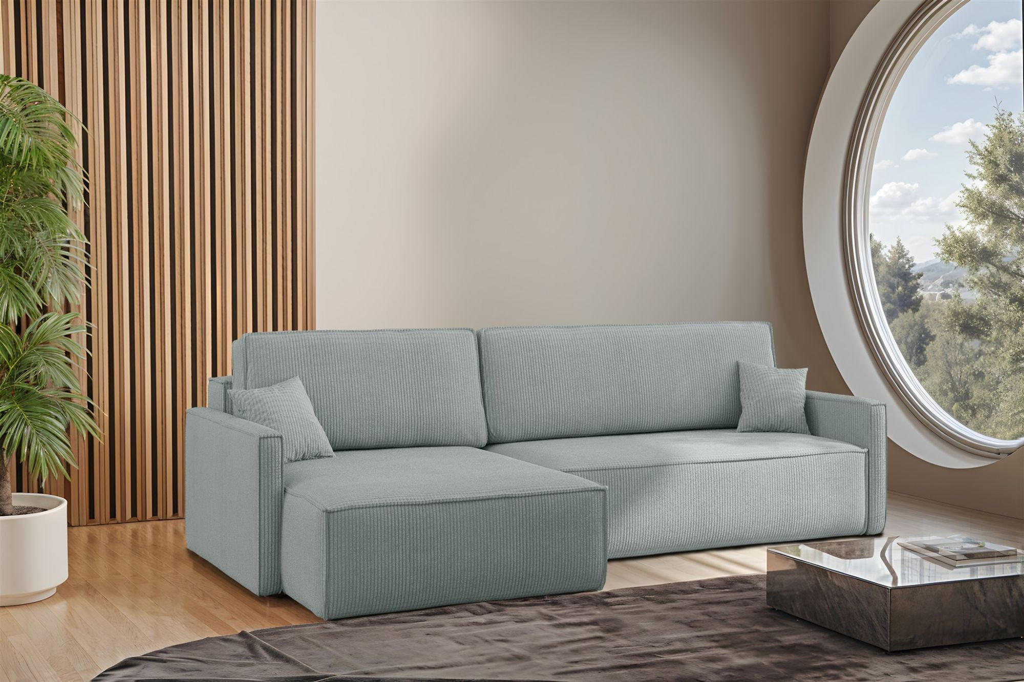 ECKSOFA Louis Scala - Salbeigrün, Holzwerkstoff/Textil (250/142cm) - Fun Möbel