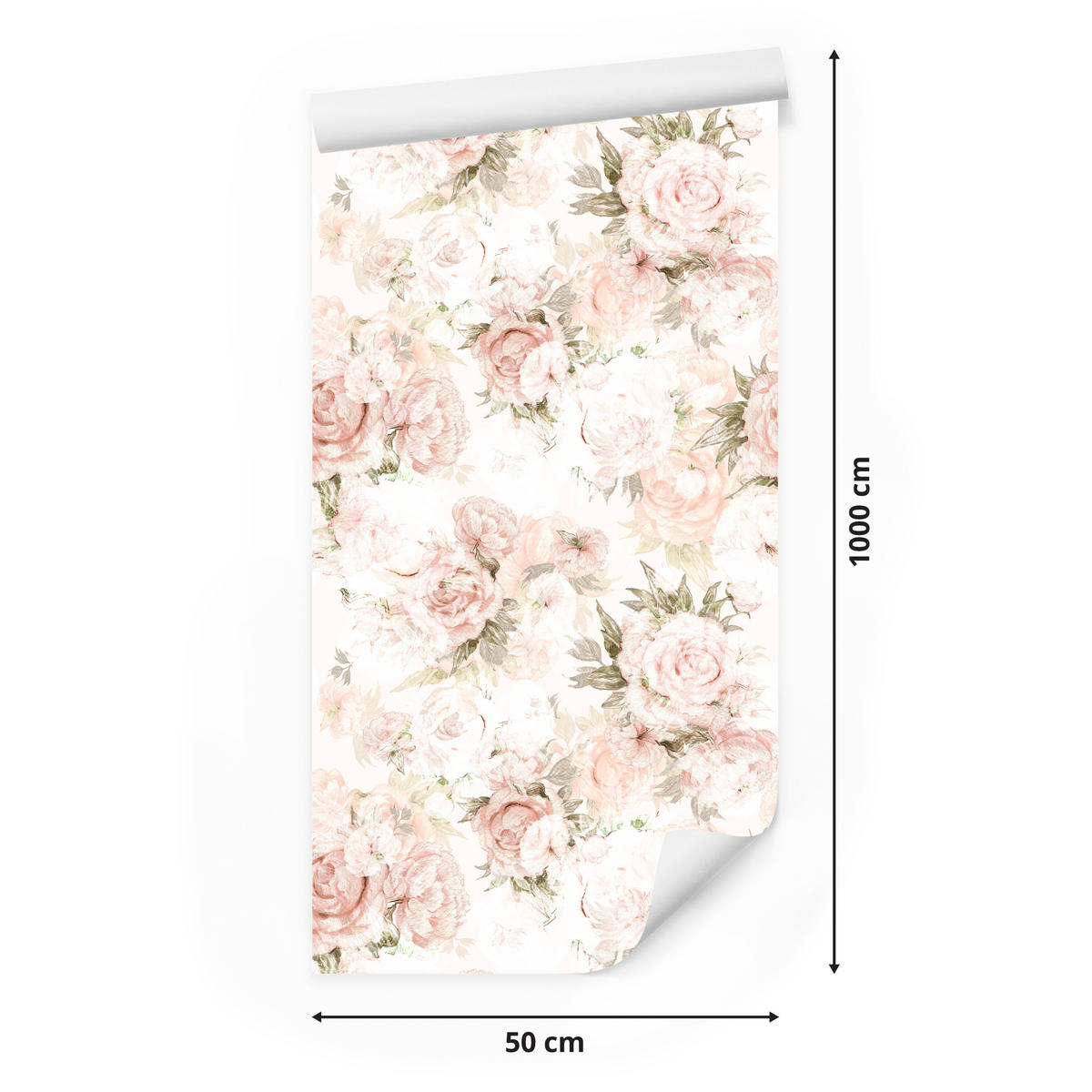 VLIESTAPETE Pastell-Pfingstrosen – Rosa, Beige, Weiß – 50x1000 cm - Beige/Rosa, Papier (50/1000cm) - Muralo