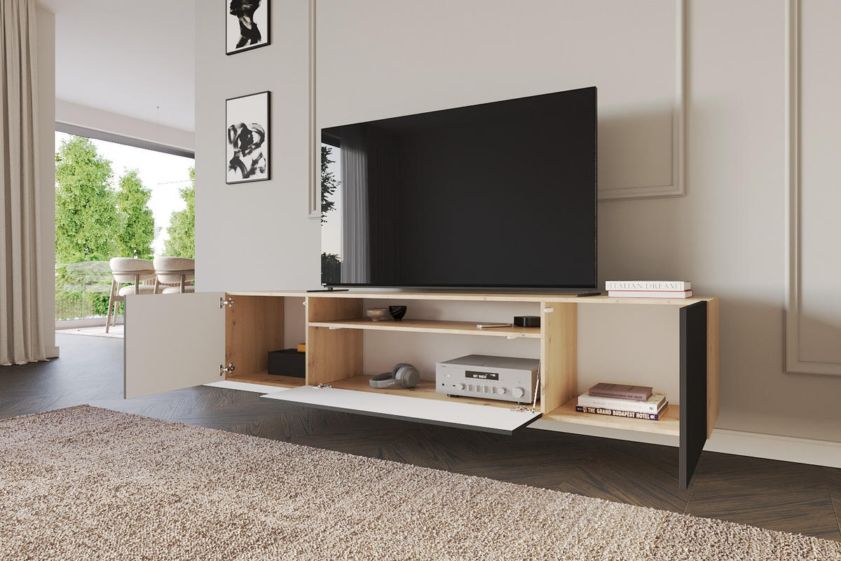 LOWBOARD ELIO-W 200x40x41 cm - Artisan / Schwarz - Eiche Artisan, Holzwerkstoff (200/40/41cm) - ALTDECOR