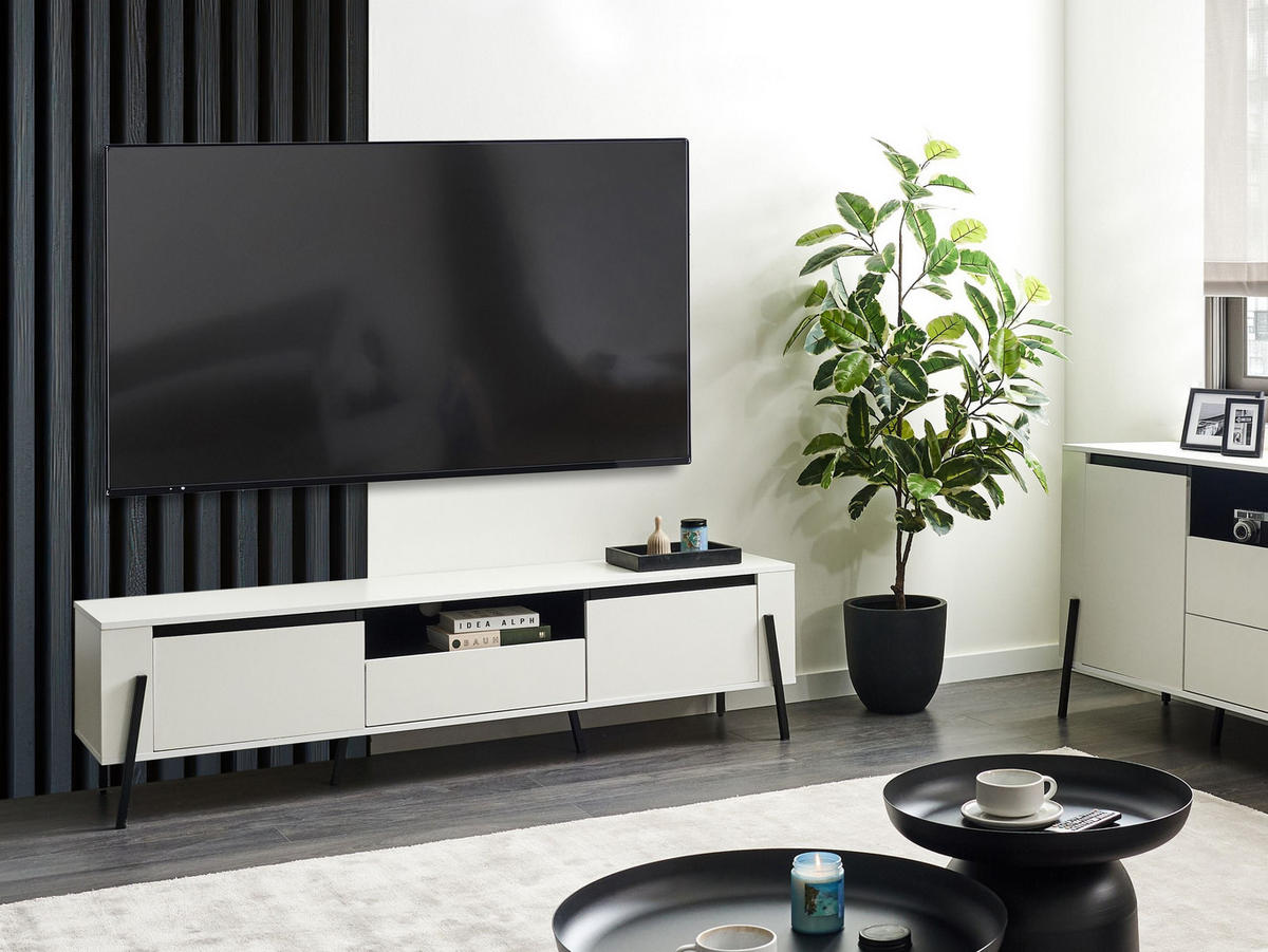 TV-MÖBEL Weiß Blackpool - Schwarz/Weiß, Holzwerkstoff (177/46/40cm) - Beliani