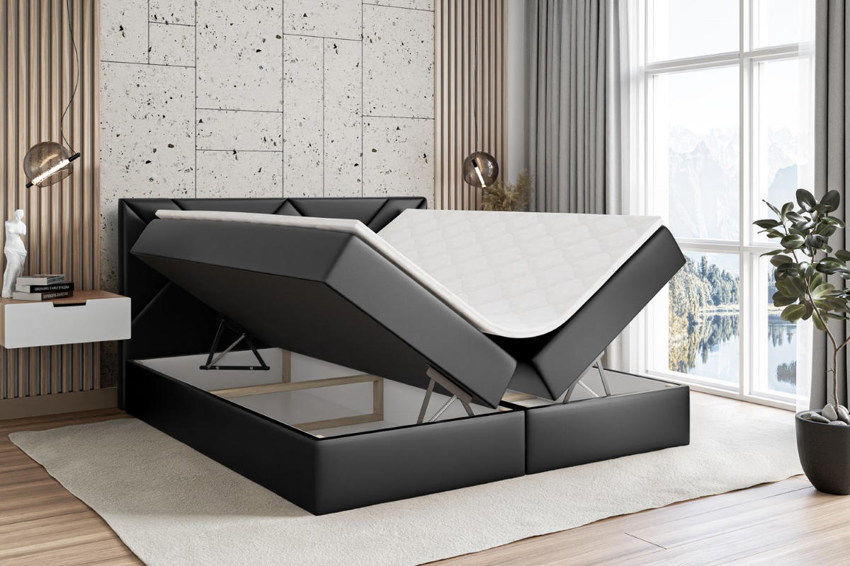 BOXBETT mit Matratze H3 und Lattenrost - BARWA - 140 x 200 Schwarz Hochglanz - Schwarz Hochglanz, Holzwerkstoff (140/200cm) - ALTDECOR