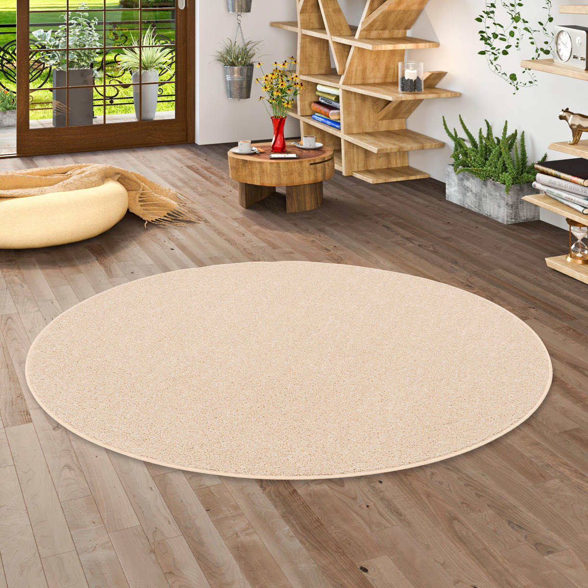 HOCHFLOR VELOURS TEPPICH COTTAGE RUND - Beige, Textil (133/133cm) - Snapstyle