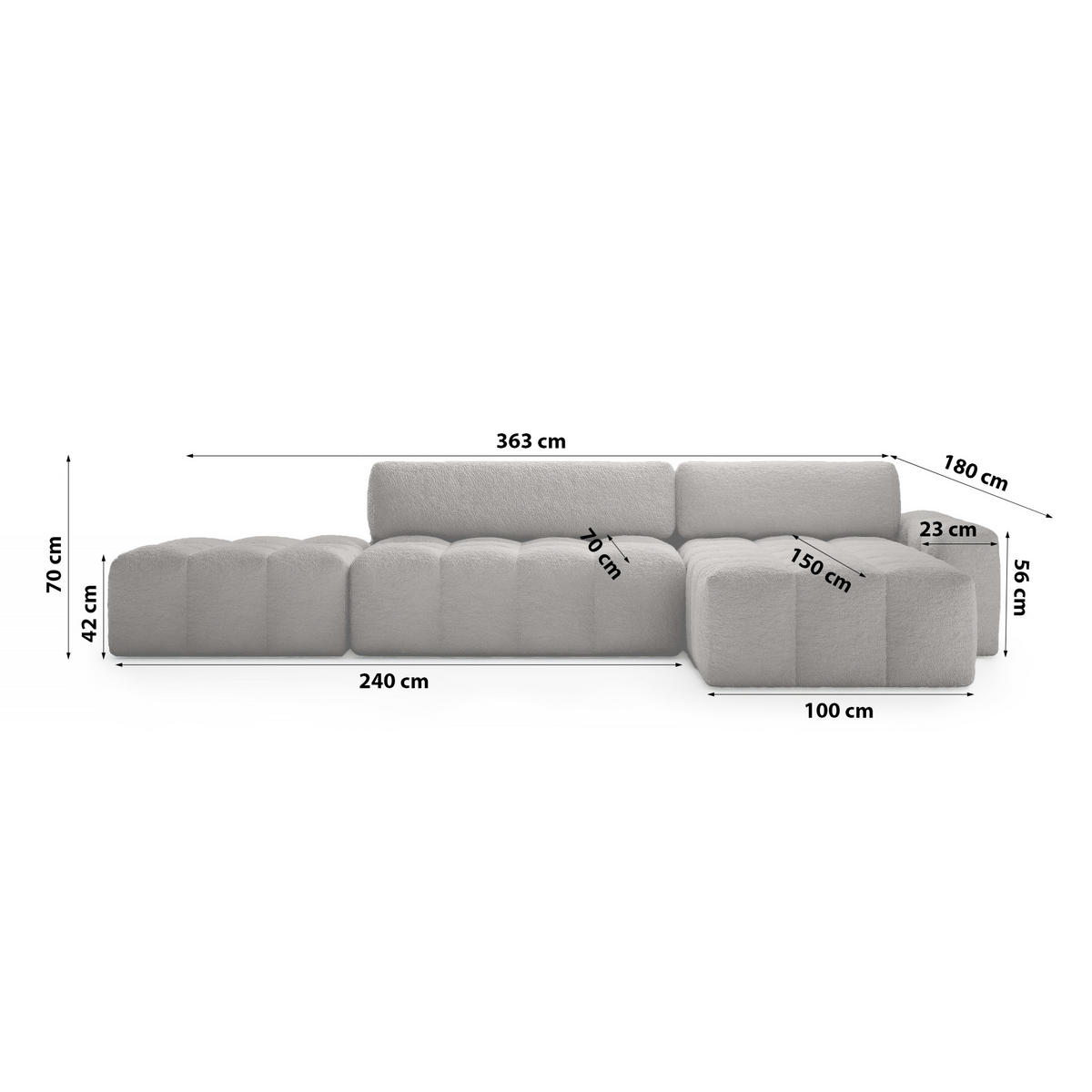 ECKSOFA mit Schlaffunktion Liptitz La, Grau - Grau, Textil (100/363cm) - Fedve