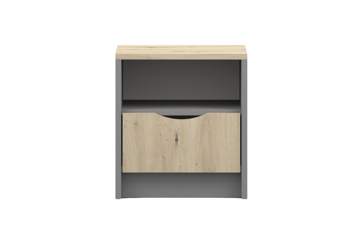 KINDER-NACHTTISCH JUMI 40/42/36 cm in Grau/Eiche Artisan - Eiche Artisan/Grau, Holzwerkstoff (40/42/36cm) - Deine Möbel 24