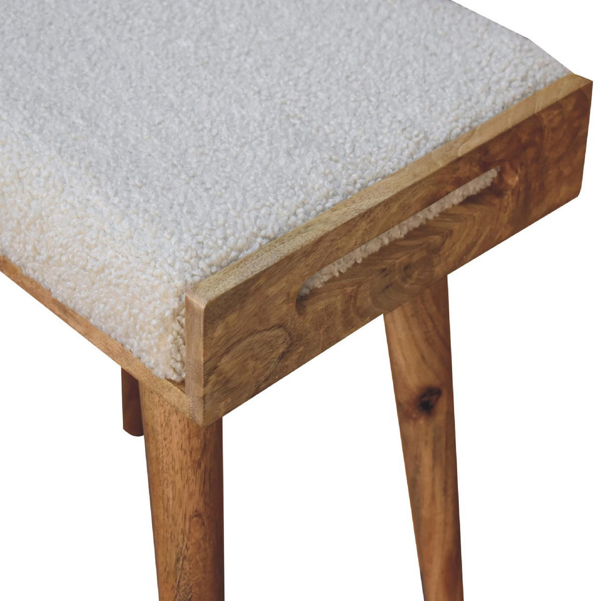 FUSSHOCKER Bouclé Creme Tablett-Stil, Nordische Beine - Beige, Holz (50/52/35cm) - Artisan Furniture