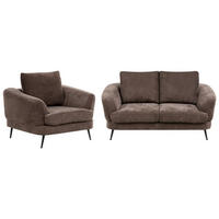 SOFA-SET 3-Sitzer Chenillegewebe Dunkelbraun Kjaer - Schwarz/Braun, Textil (155/100/100cm) - Beliani