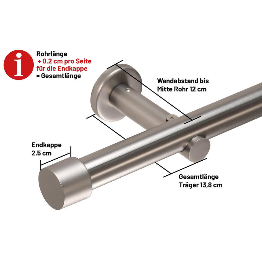 GARDINENSTANGE 1-lauf Kappe - Silberfarben, Metall (60cm) - Deco-Raum