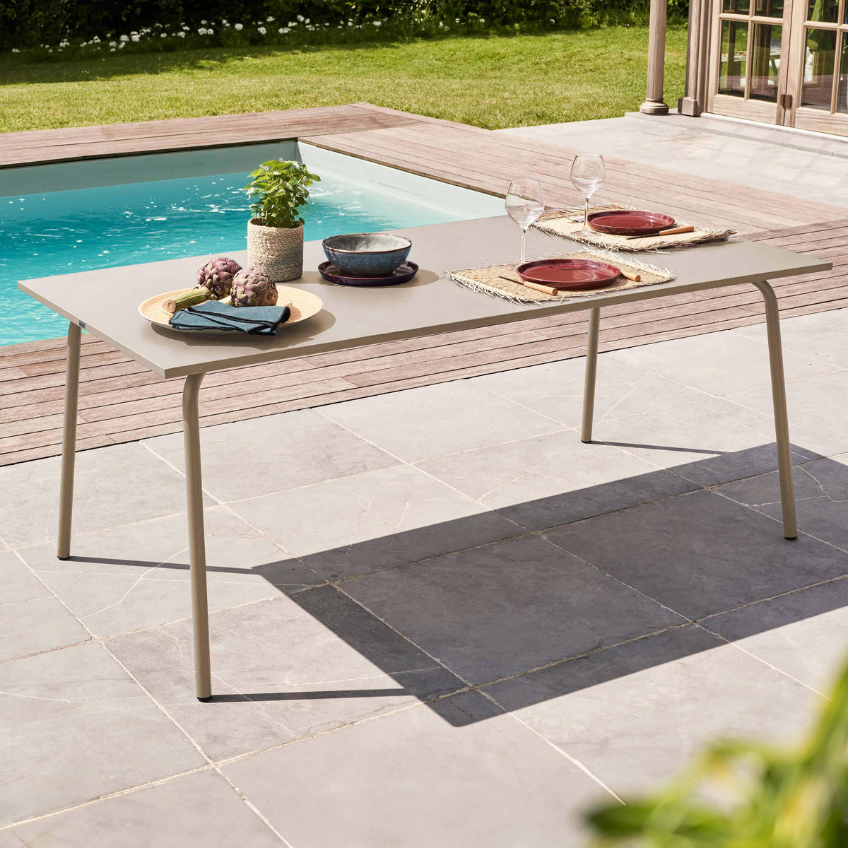 GARTENTISCH , Taupe - Taupe, Metall (180/90/72cm) - Oviala