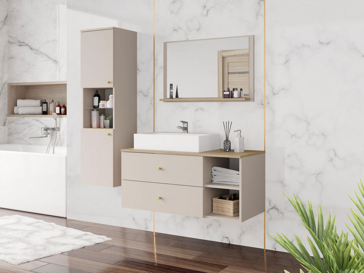 BADMÖBEL-SET Kertos II - Beige/Goldfarben, Holzwerkstoff/Metall (100/57/45cm) - MIRJAN24