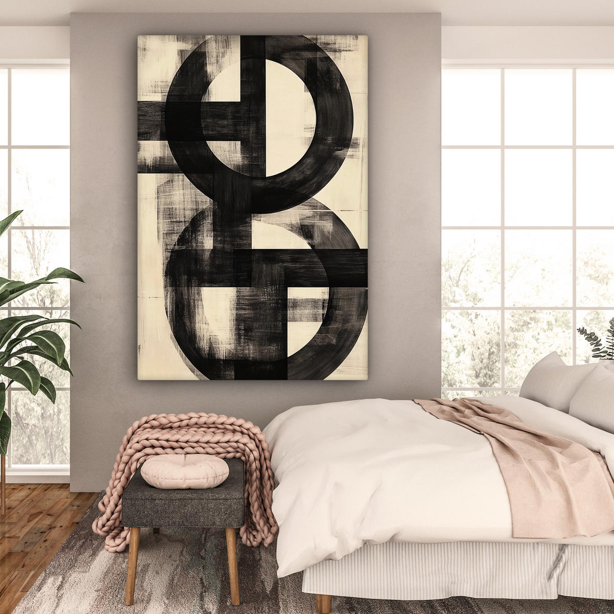SLIKA NA PLATNU Krogi 90x140 cm - črna, tekstil (90/140cm) - MuchoWow