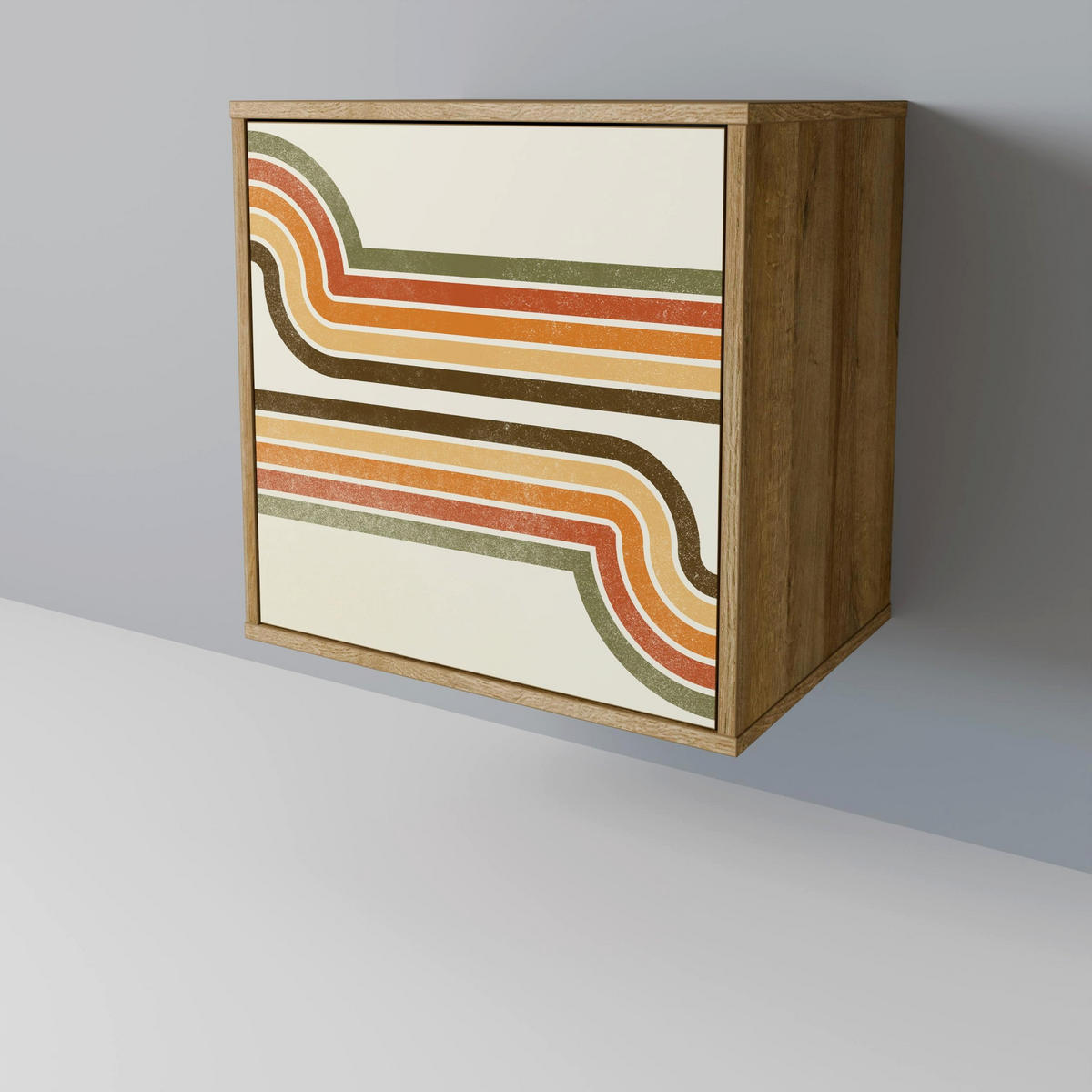 SIDEBOARD EXCEPTIONAL STREAM, Eichefarben, 57,5x42x67,5 cm, Schwarze Metall-Rahmenfüße - Eichefarben/Multicolor, Holzwerkstoff/Metall (57.5/67.5/42cm) - SpaceRebels