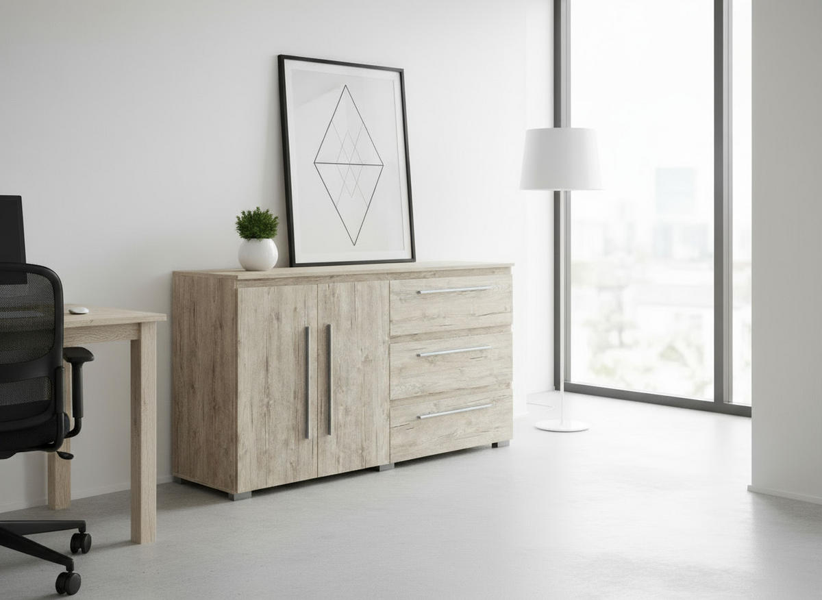 SIDEBOARD Bali Kommode Eiche Sand - Eichefarben/Silberfarben, Holzwerkstoff/Kunststoff (169/92/50cm) - arthur berndt