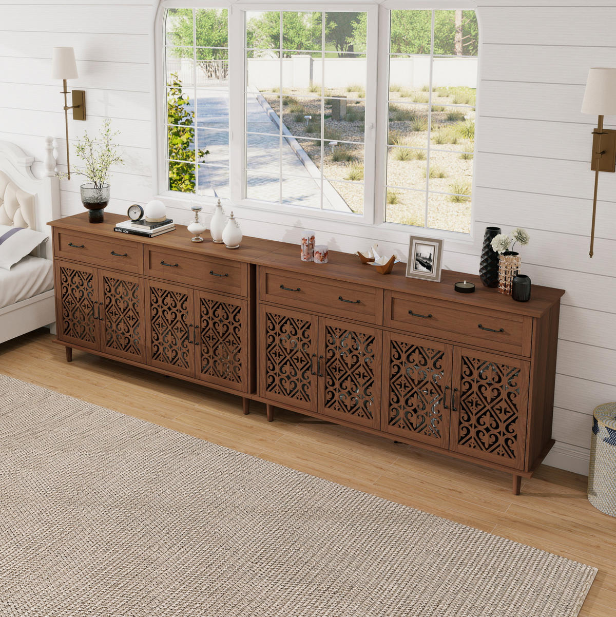 SIDEBOARD mit 4 Türen, 2 Schubladen, höhenverstellbaren Einlegeböden und Vintage-Griffen, Walnussfarben - Walnussfarben, Holzwerkstoff (150/90.3/40cm) - Redom