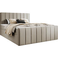 BOXSPRINGBETT Avelio mit Bettkasten, Beige Samt 140x200 cm – inkl. H3 Matratze und Topper - Beige/Schwarz, Holzwerkstoff/Kunststoff (140/200cm) - WFL GROUP