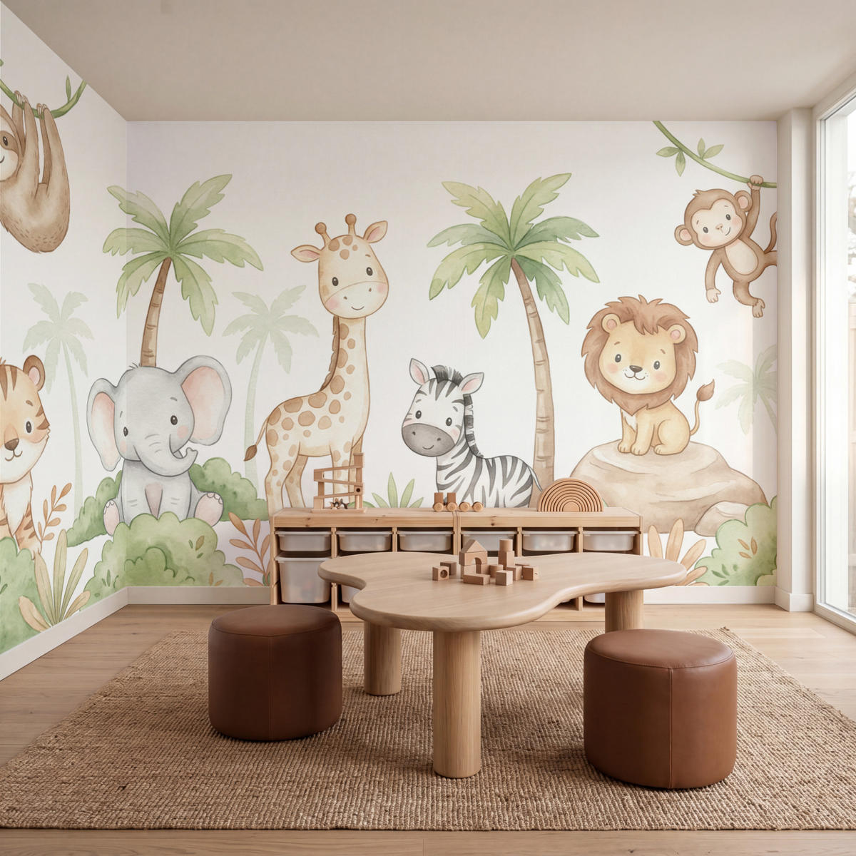 KINDERTAPETE - Tiere - Dschungel - Pastell - 500x260 cm - Weiß, Papier (500/260cm) - OnlyWow