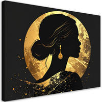 BILD auf Leinwand, Profil einer Frau vor goldenem Hintergrund - Goldfarben, Textil (45/30cm) - Feeby