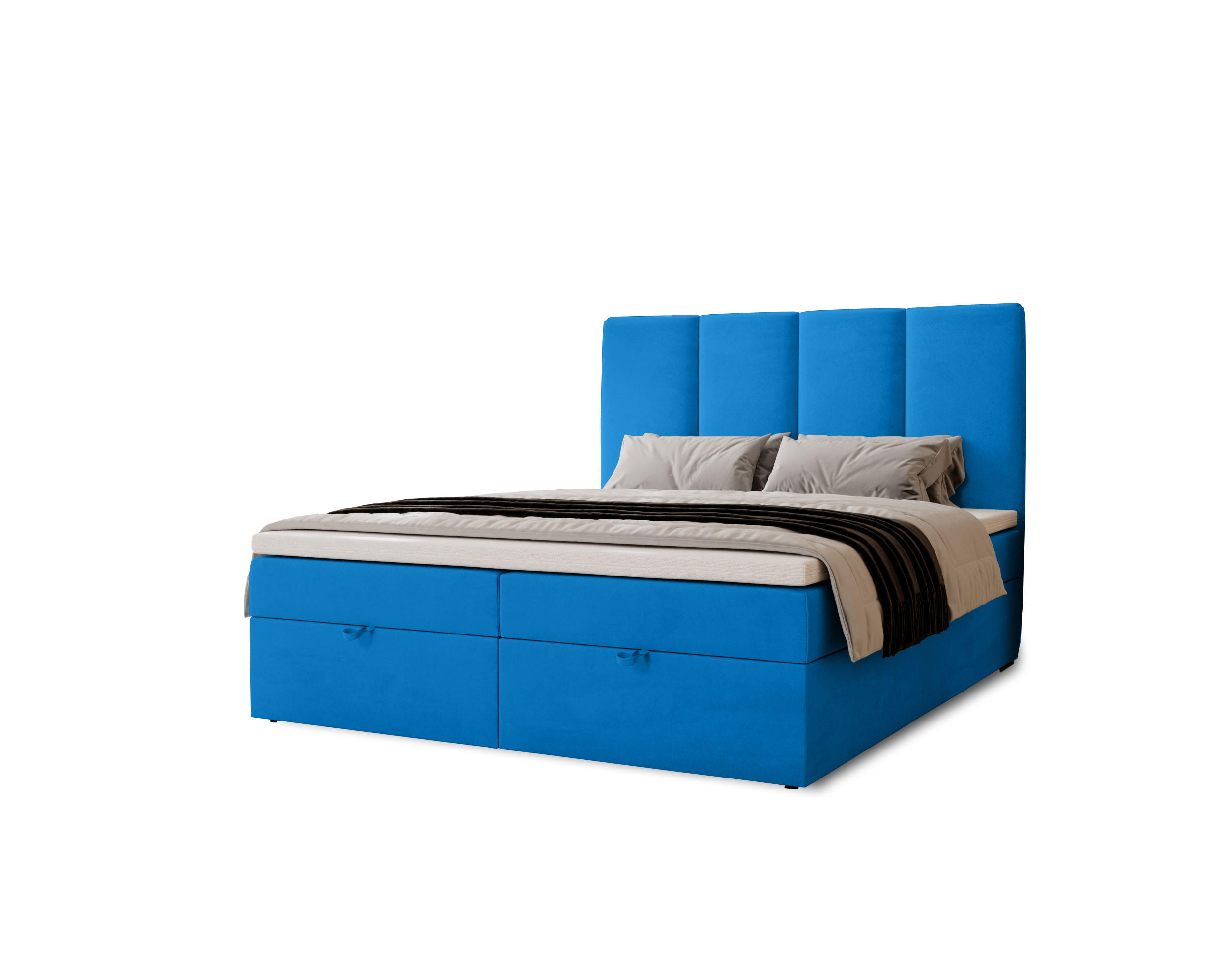BOXBETT Malmo mit 2 Bettkästen, 160x200, Hellblau, Velourstoff, Doppelbett mit Bonell-Matratze inkl. Topper - Hellblau, Holz/Kunststoff (160/200cm)