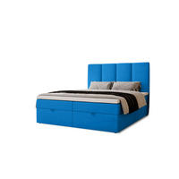 BOXBETT Malmo mit 2 Bettkästen, 140x200, Hellblau, Velourstoff, Doppelbett mit Bonell-Matratze inkl. Topper - Hellblau, Holz/Kunststoff (140/200cm)