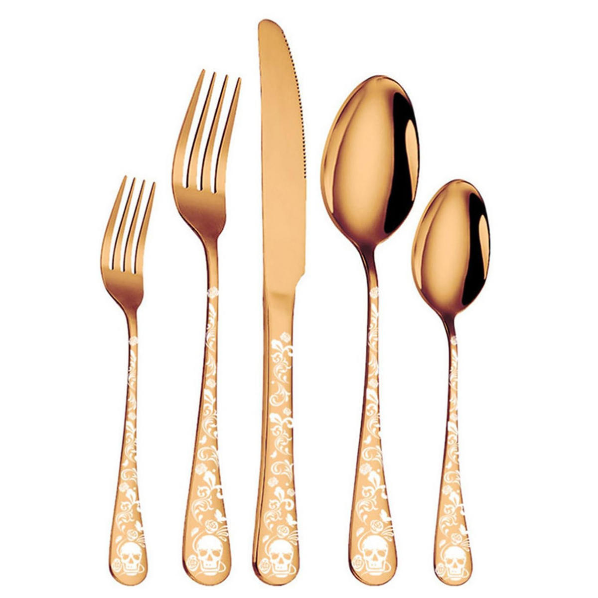 BESTECKSET mit Totenkopfmuster für 4 Personen, 20-teiliges Edelstahl - Roségold, Metall - Kaket