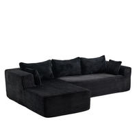 ECKSOFA DE-33500 modular mit Chaise und Corduroy Schwarz - Schwarz, Textil (279/179cm) - ComfortXL