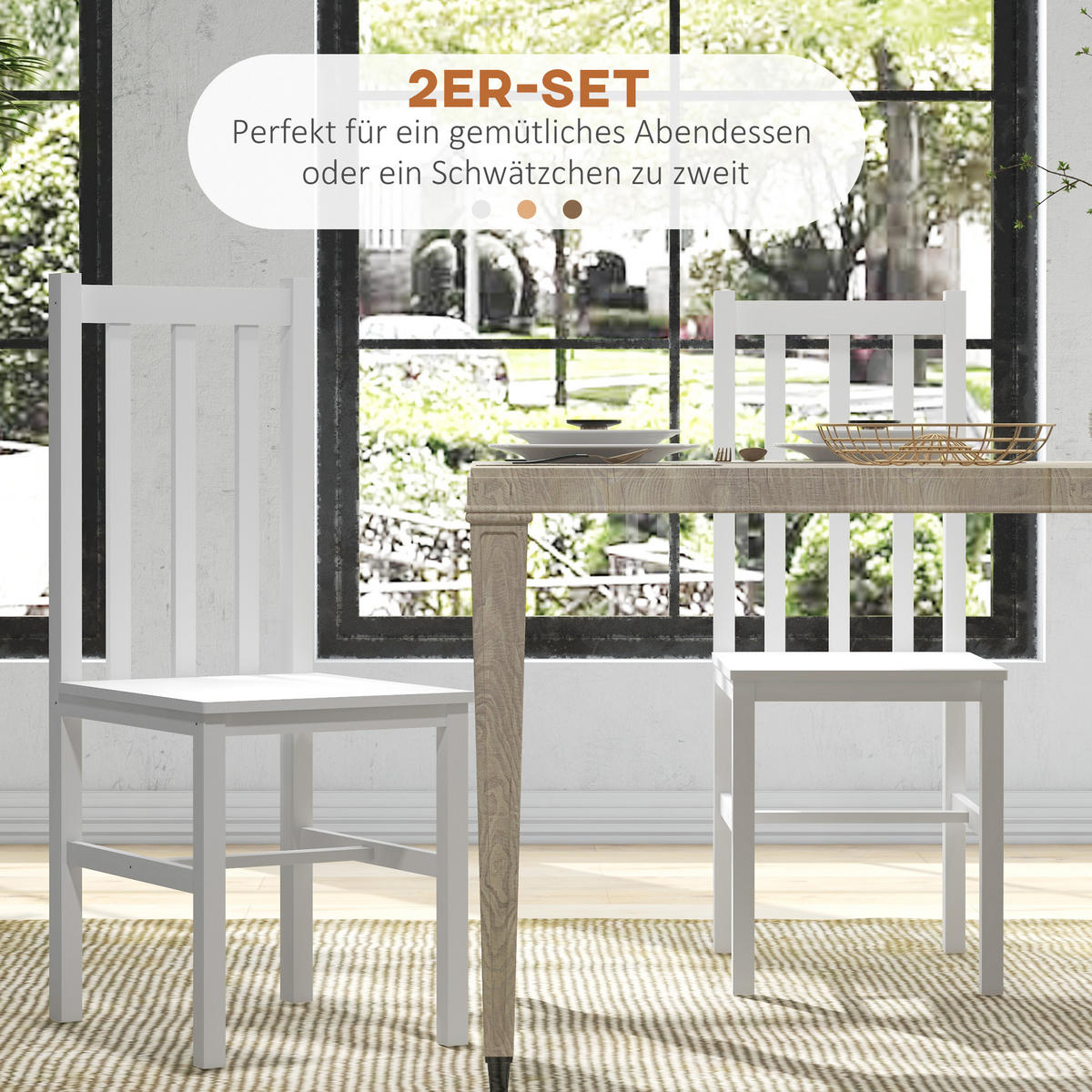 ESSZIMMERSTÜHLE 2er-Set Weiß 47.5/38.5/99.0 cm - Weiß, Holz (38.5/99/47.5cm)