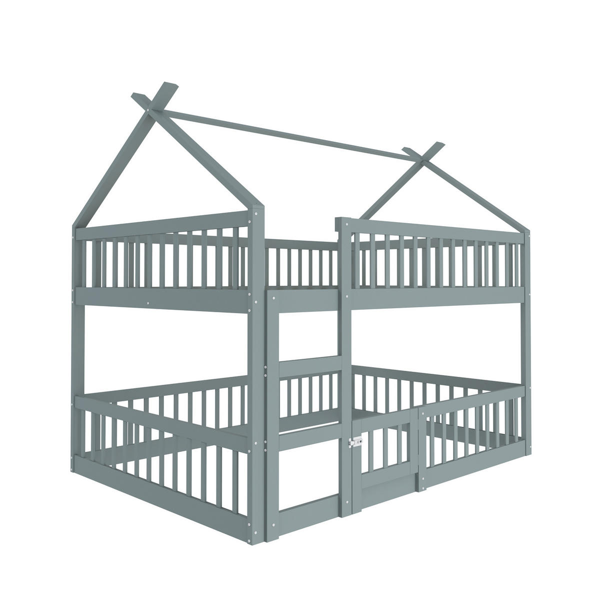 ETAGENBETT 140/200 cm mit Treppe, hohem Fallschutz und Tür, Grau - Grau, Holzwerkstoff (140/200cm) - Redom