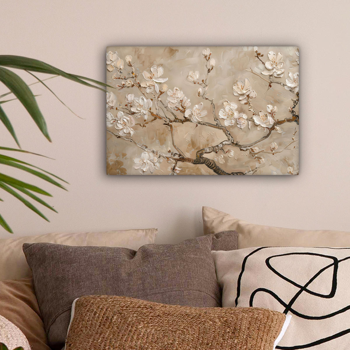 LEINWANDBILD - Blumen - Modern - Beige - Weiß - Blüte - 30x20 - Deko XXL - Beige, Textil (30/20cm) - MuchoWow