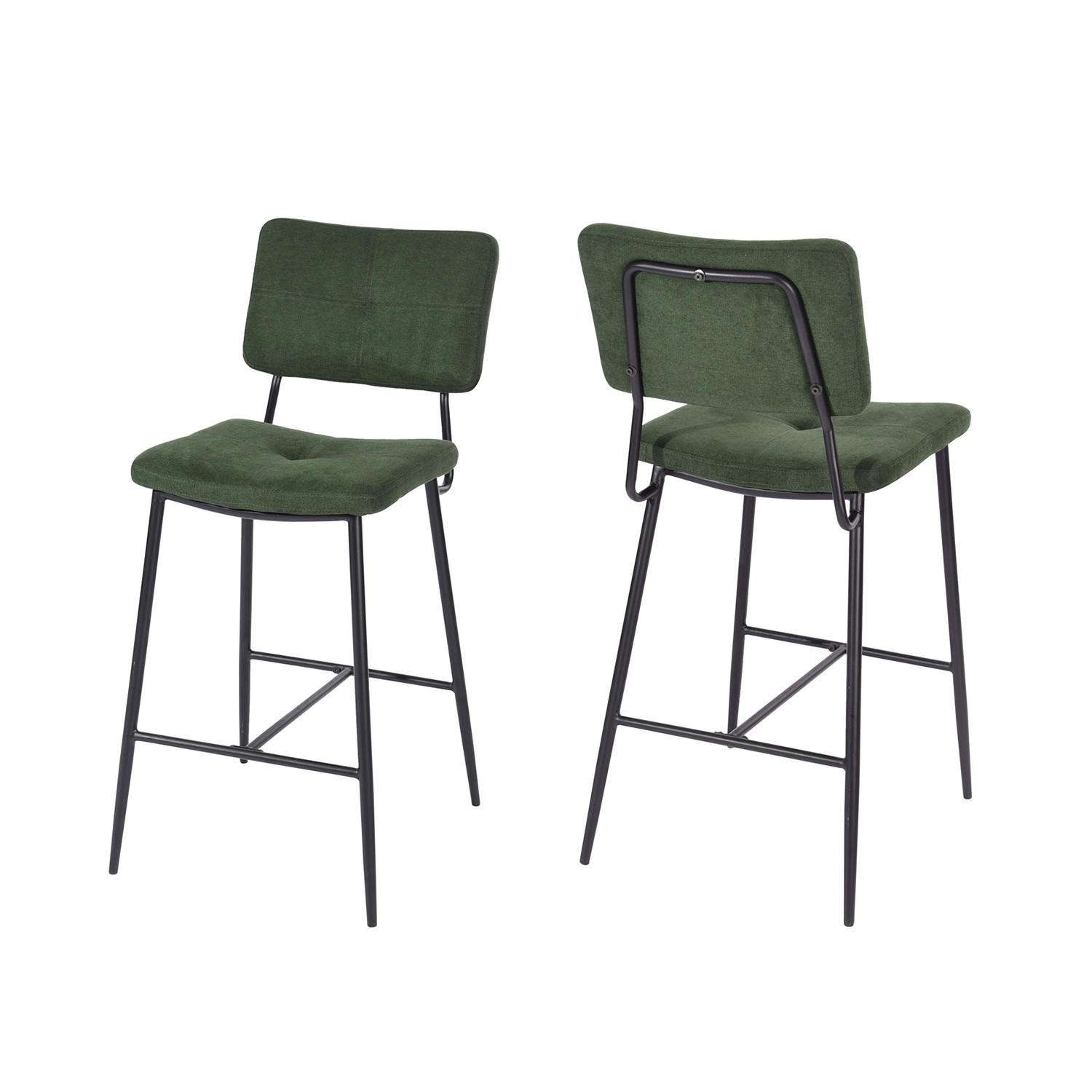 BARHOCKER 2er-Set, 69 cm Sitzhöhe, Gepolsterte Barstühle mit Rückenlehne und Fußstütze - Grün, Textil/Metall (46/102/52cm) - Meubles Cosy