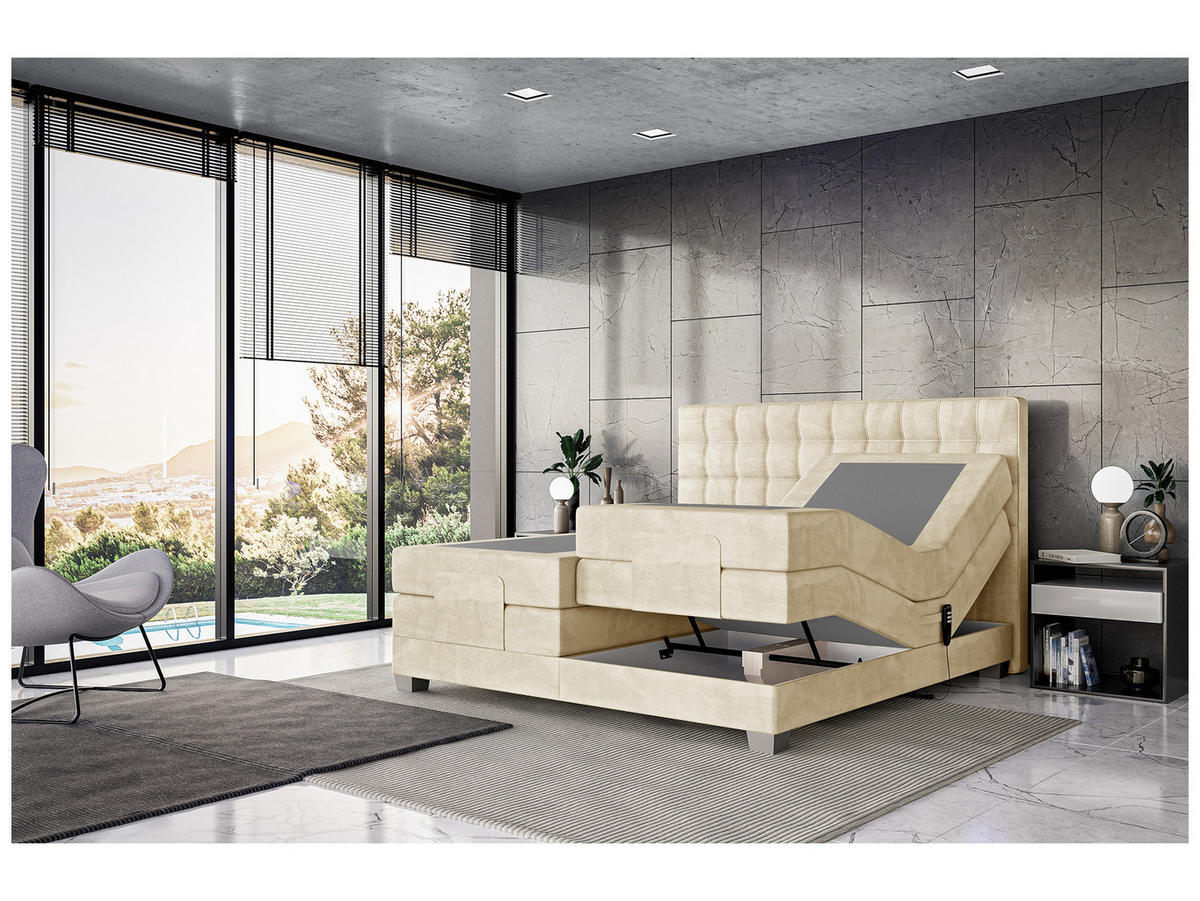 BOXSPRINGBETT Edison - Beige/Silberfarben, Textil (200/200cm) - Meblini
