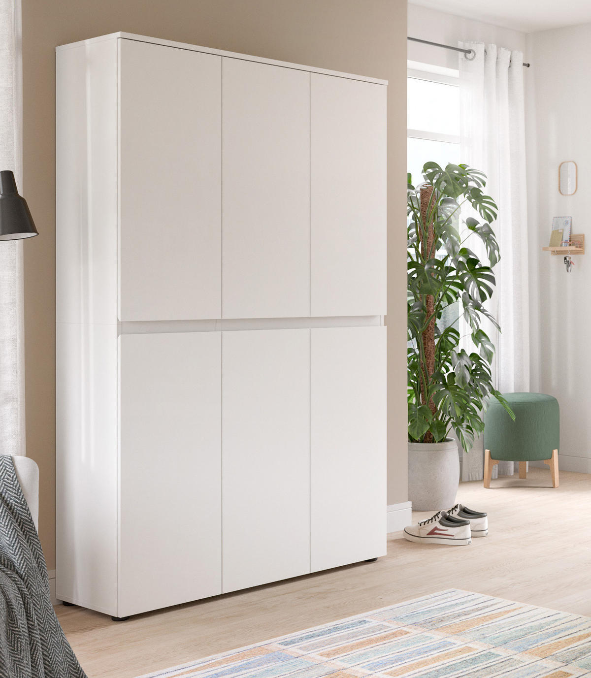 MEHRZWECKSCHRANK weiß 105 x 175 cm, Stauraumschrank 6-türig mit 18 Fächern - Schwarz/Weiß, Holzwerkstoff/Kunststoff (105/175/37cm) - Inn.Furn