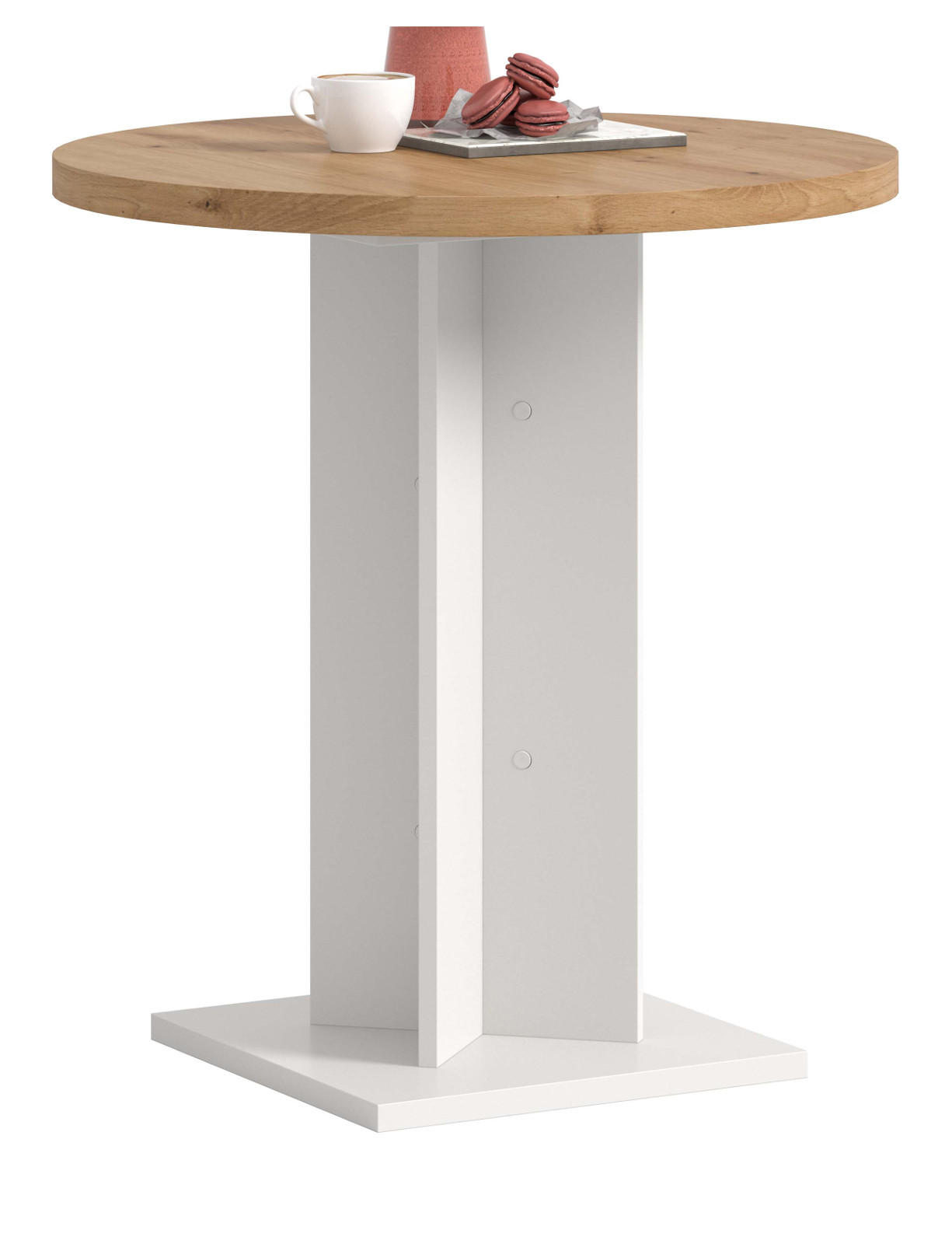 ESSTISCH Eiche Artisan, weiß, Küchentisch rund Ø 70 cm - Eiche Artisan/Weiß, Holzwerkstoff (70/70/76cm) - Inn.Furn