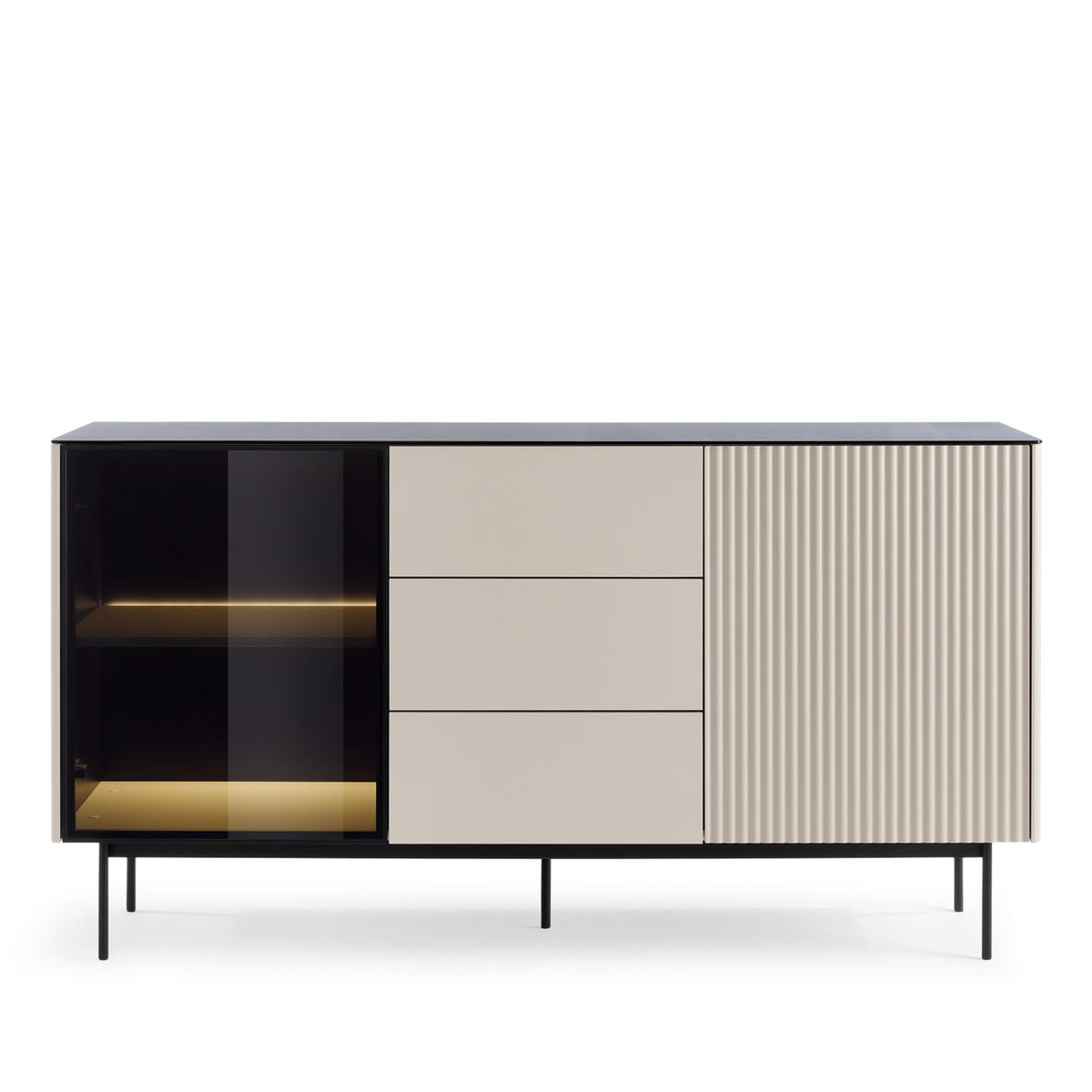 SIDEBOARD OLDEN KOM2 Glasplatte Kaschmir - Kaschmir, Glas/Holzwerkstoff (157/84/39cm) - Komodee